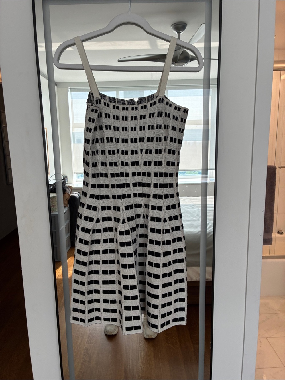 Black & White Grid Knit Sundress with Straps